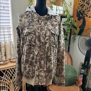 Original Quality by Scotch Khaki Floral Paisley Military Patch Zip Button Jacket